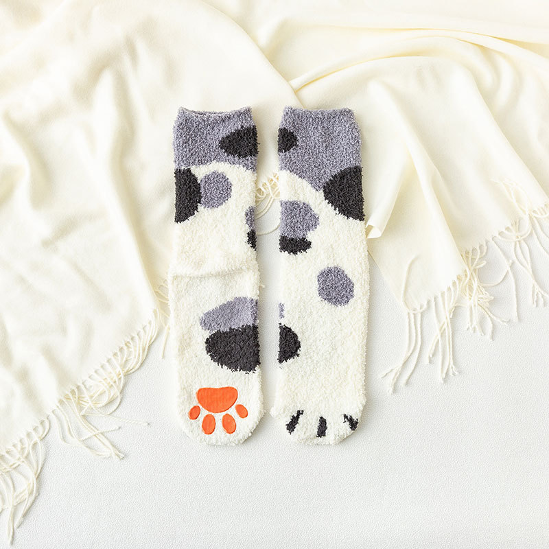 Sleeping Socks Female Socks Sleeping Adult Household Carpet Floor Non-slip Socks Coral Velvet Cat